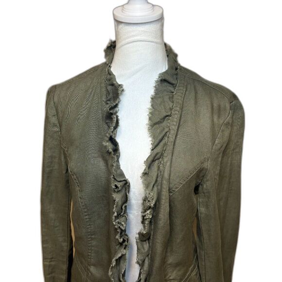 INC International Concepts Green Linen Ruffled Jacket Womens - Picture 2 of 4